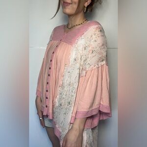 POL boho hooded blouse pink floral flowy cottagecore top size M